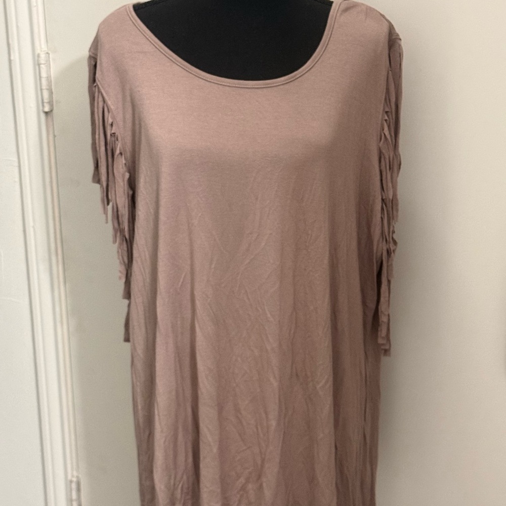 Avenue Taupe Fringe Sleeve Blouse